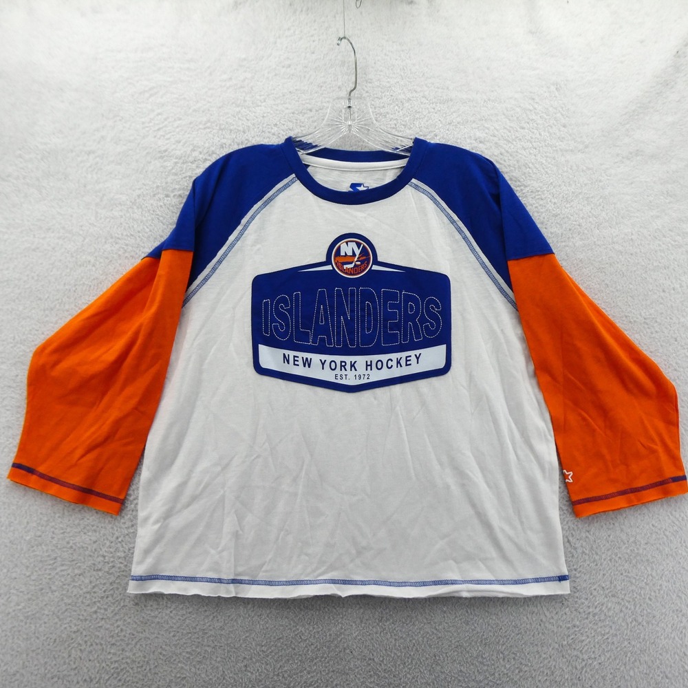 Starter Shirt Women Medium New York Islanders Hockey White Raglan 3/4 Sleeve New